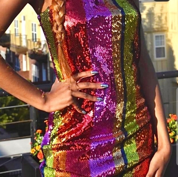 Multi Color Sequin Striped strapless Maxi Dress - Picture 7 of 7